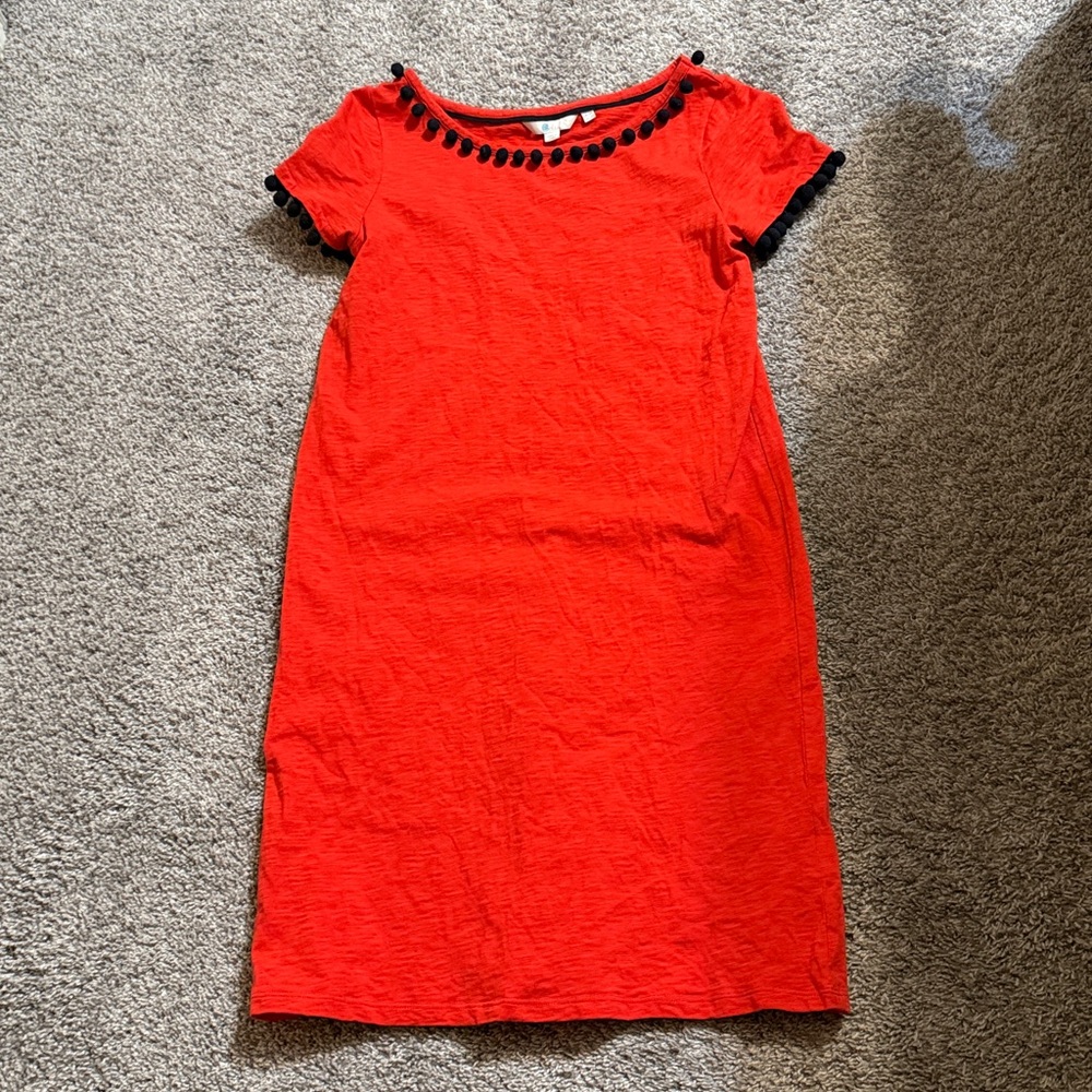 Boden Red Bridget Dress with Blue Poms 6 - Picture 3 of 7